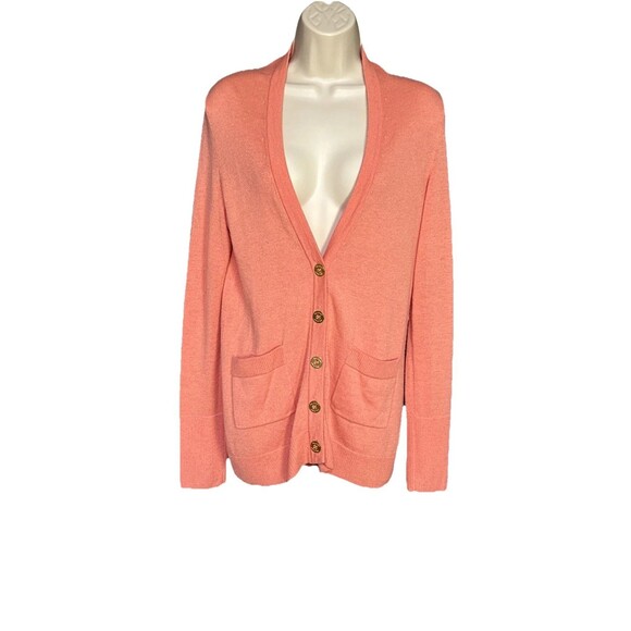 Lilly Pulitzer Size S Orange Heidi Cardigan Gold Buttons Packets Wool Blend - Picture 1 of 9
